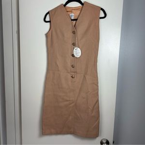 Kelita New York Tan MOD Vintage 60’s70’s 100% Wool Faux Gold Button Dress NWT XS
